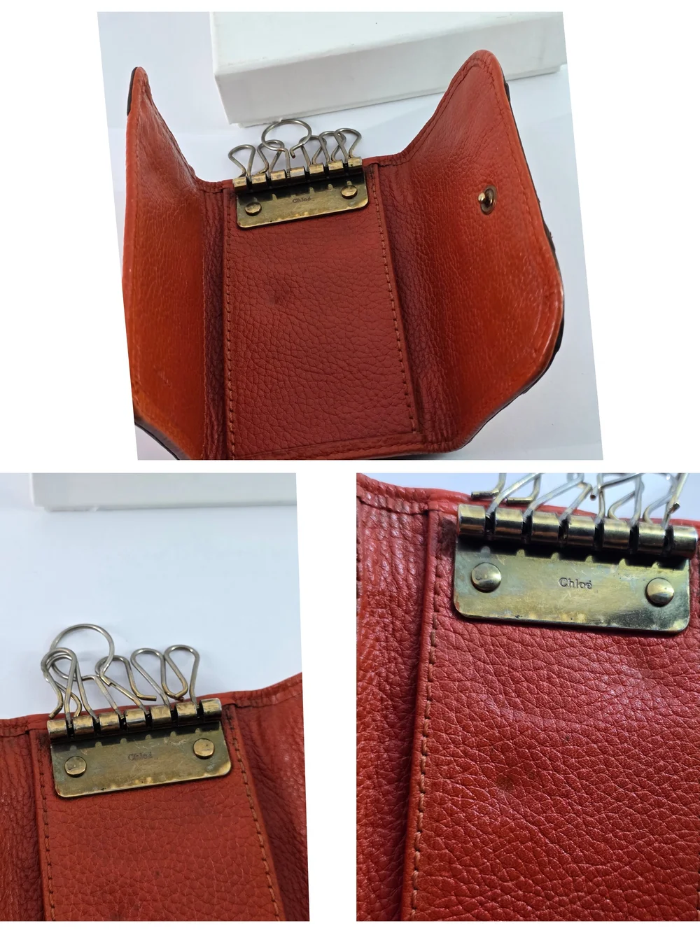 Chloe Orange Leather Keycase W/ Box